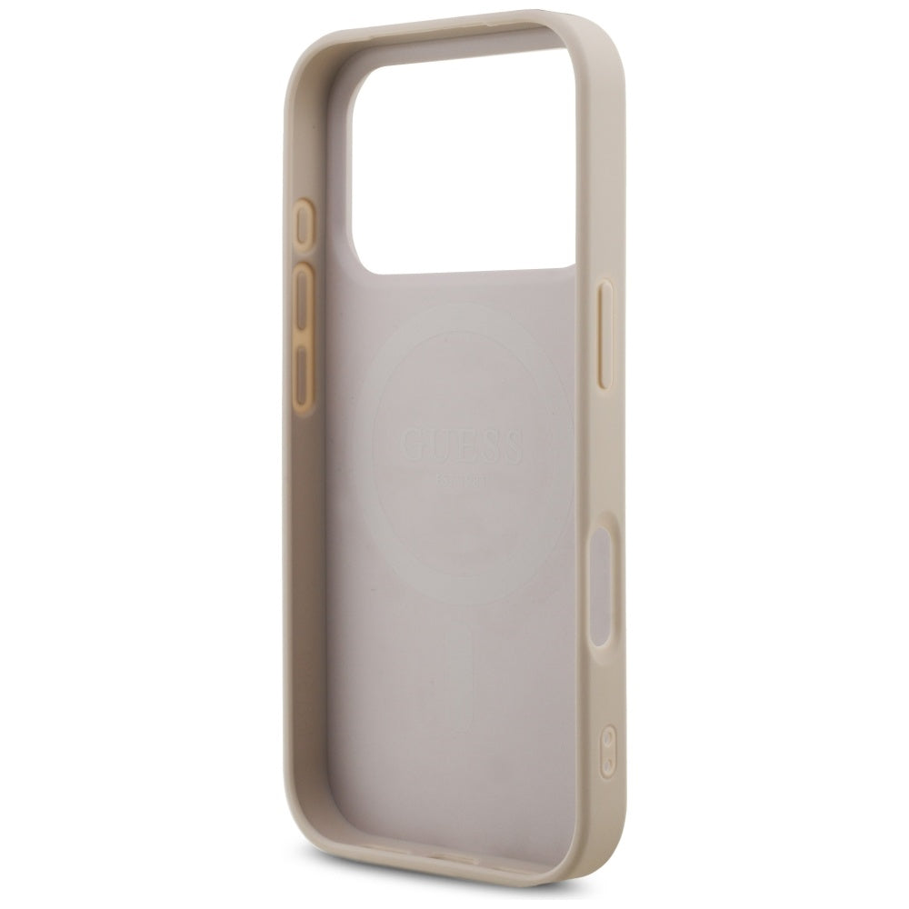Pouzdro MagSafe pro Apple iPhone 17 Pro, Guess, 4G Triangle Logo with Pearl Strap, Růžové