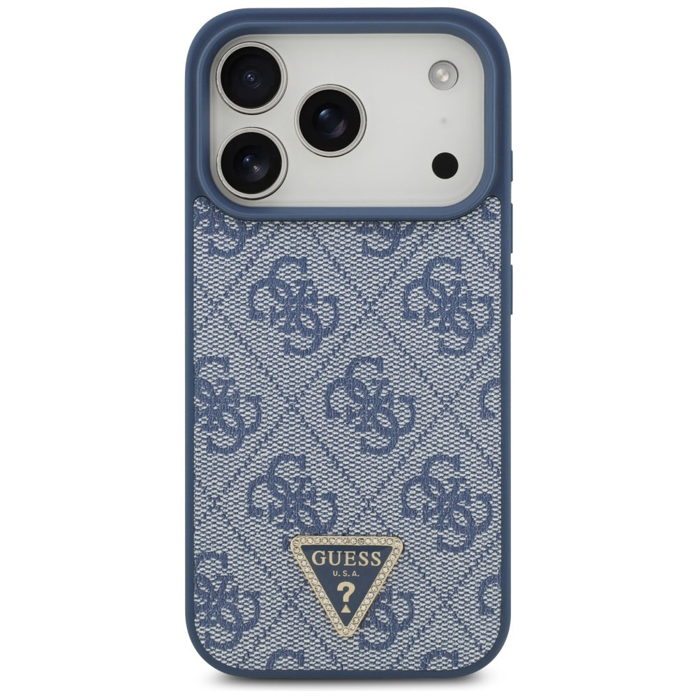 Pouzdro MagSafe pro Apple iPhone 17 Pro, Guess, 4G Triangle Strass, Modrá