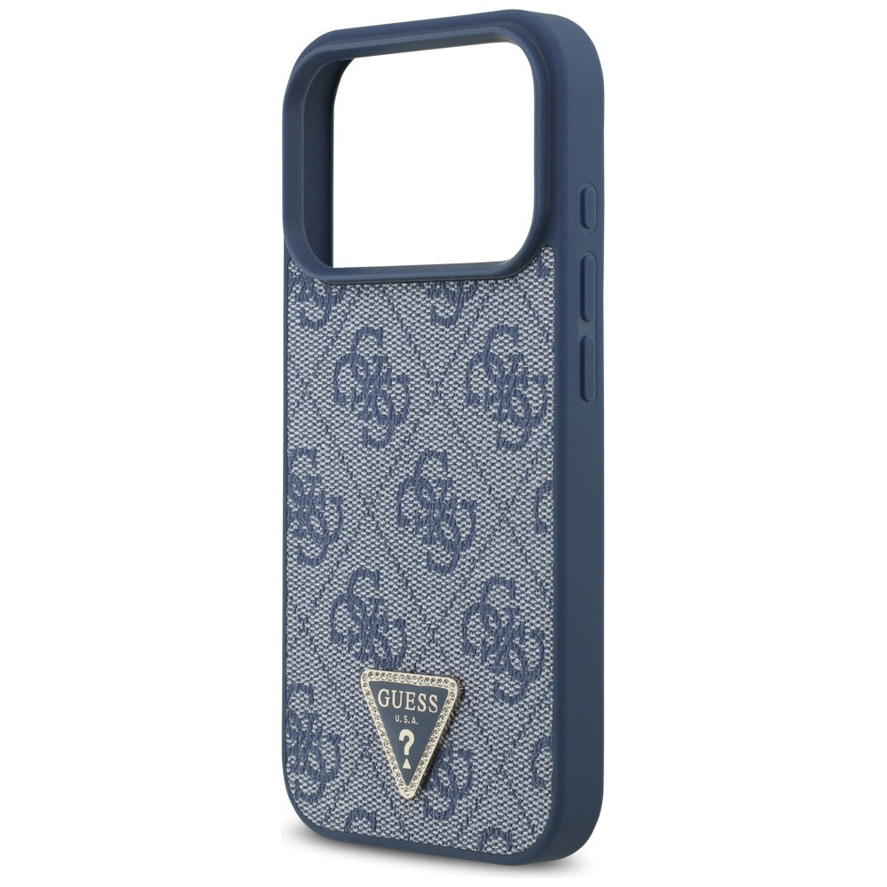 Pouzdro MagSafe pro Apple iPhone 17 Pro, Guess, 4G Triangle Strass, Modrá