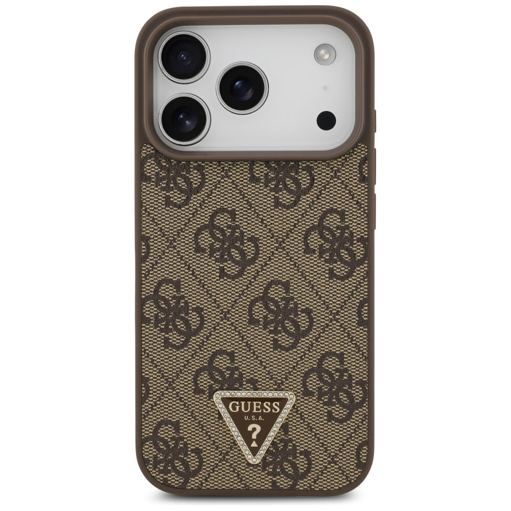 Pouzdro MagSafe pro Apple iPhone 17 Pro, Guess, 4G Triangle Strass, Hnědá