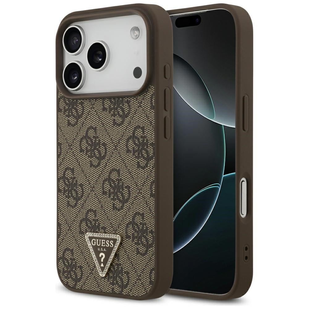 Pouzdro MagSafe pro Apple iPhone 17 Pro, Guess, 4G Triangle Strass, Hnědá