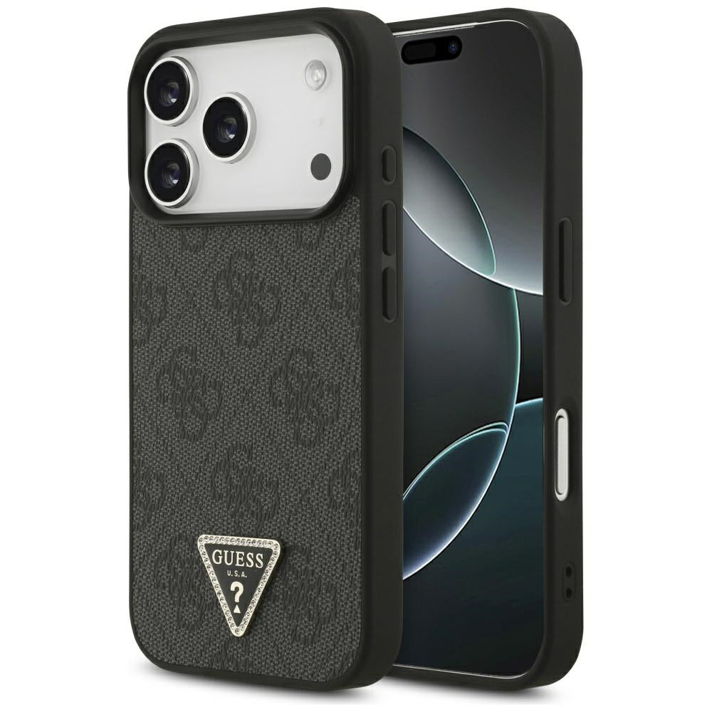 Pouzdro MagSafe pro Apple iPhone 17 Pro, Guess, 4G Triangle Strass, Černá