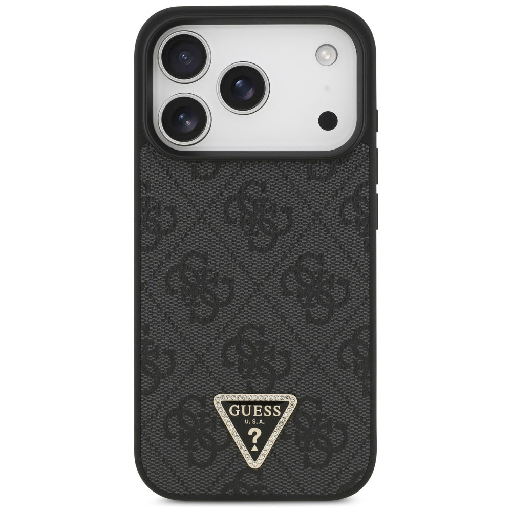 Pouzdro MagSafe pro Apple iPhone 17 Pro, Guess, 4G Triangle Strass, Černá