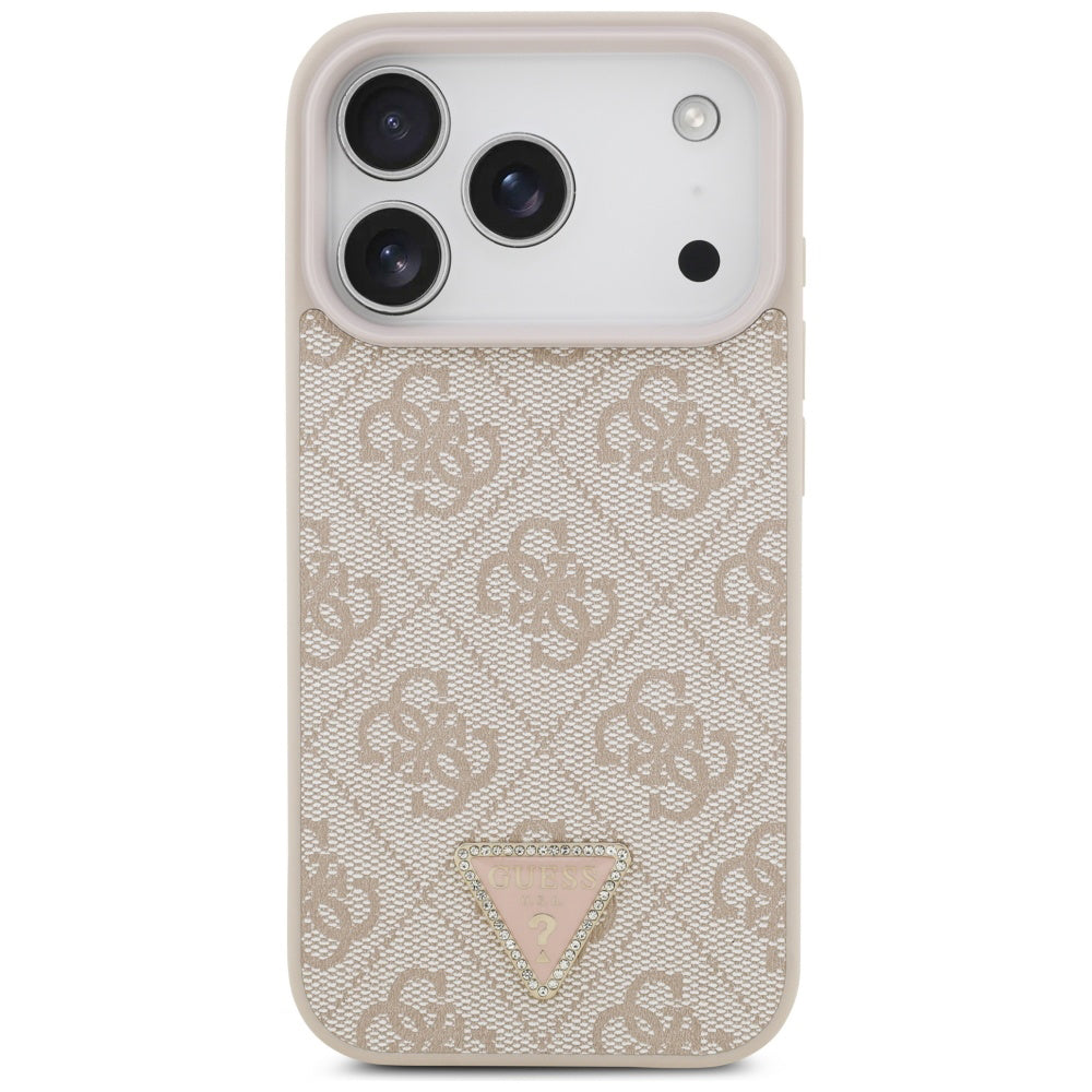 Pouzdro MagSafe pro Apple iPhone 17 Pro, Guess, 4G Triangle Strass, Růžové