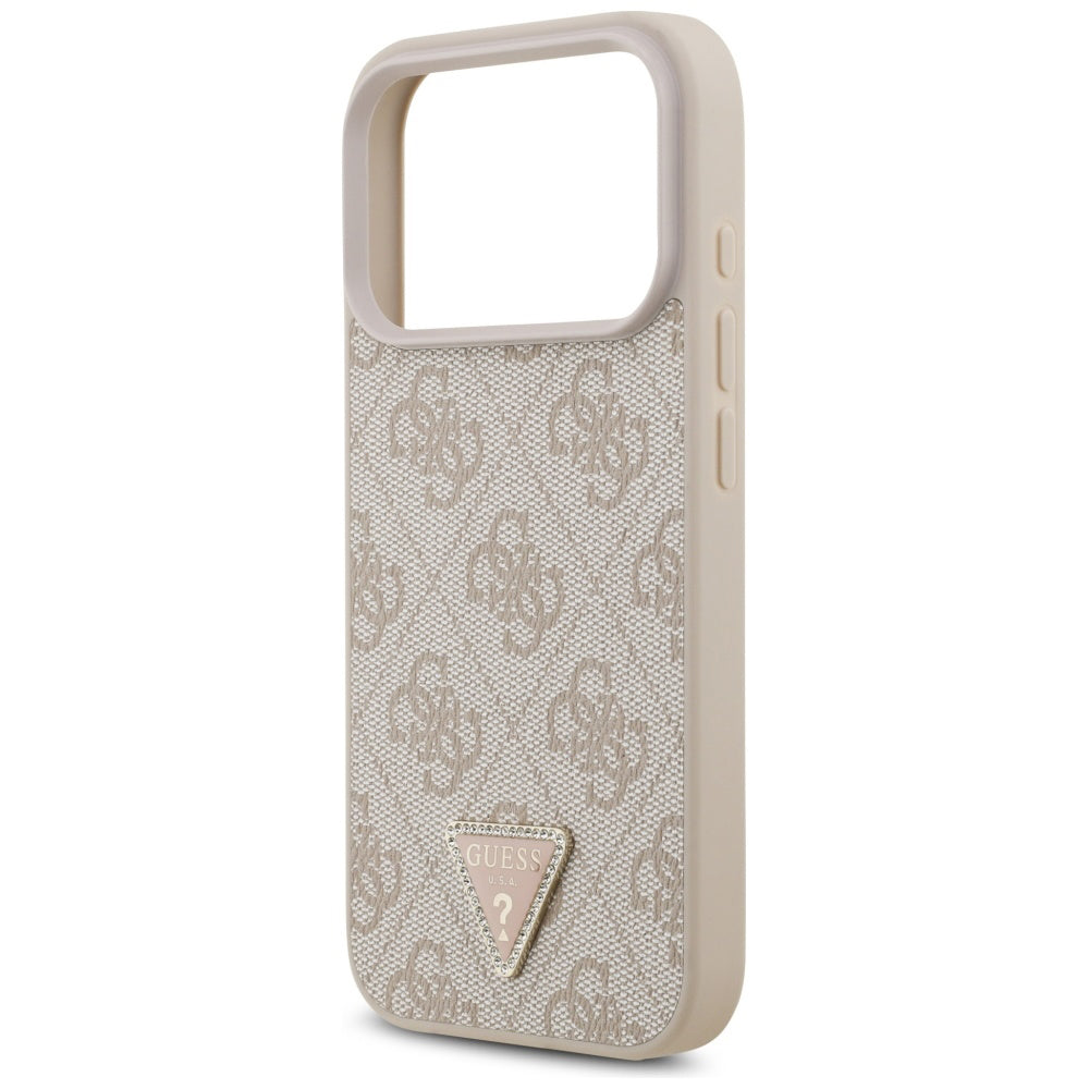 Pouzdro MagSafe pro Apple iPhone 17 Pro, Guess, 4G Triangle Strass, Růžové