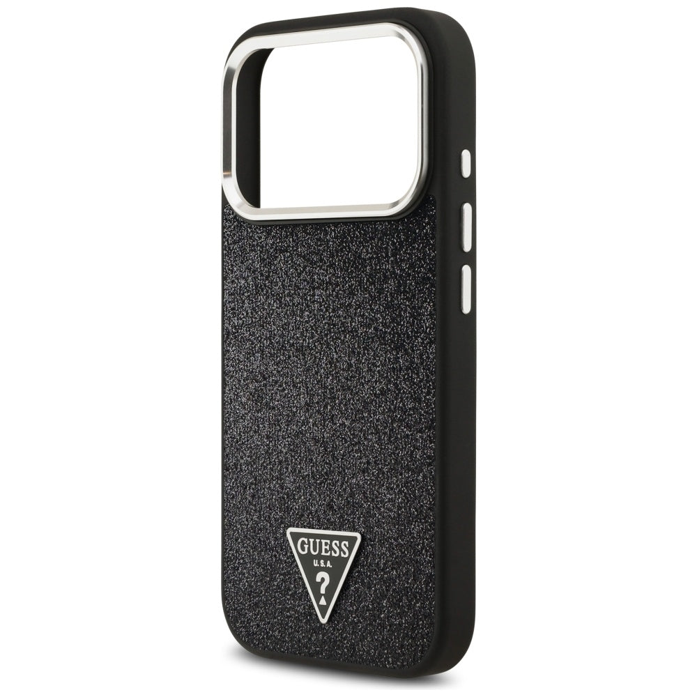 Pouzdro MagSafe pro Apple iPhone 17 Pro, Guess, Glitter Triangle Logo, Černá