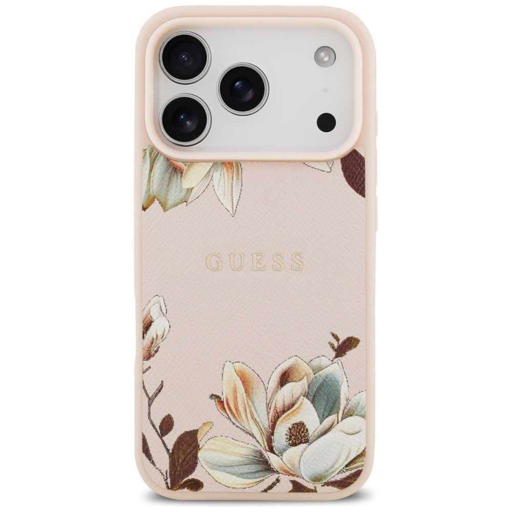 Pouzdro MagSafe pro Apple iPhone 17 Pro, Guess, Grained Flowers, Růžová