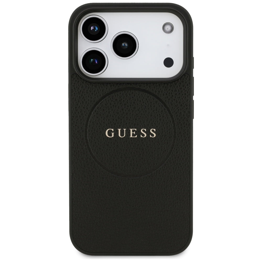 Pouzdro MagSafe pro Apple iPhone 17 Pro, Guess, Grained Gold Ring, Černá