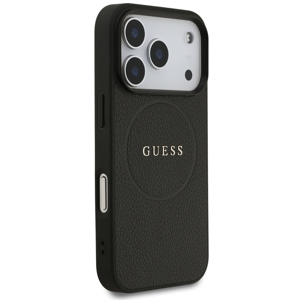 Pouzdro MagSafe pro Apple iPhone 17 Pro, Guess, Grained Gold Ring, Černá