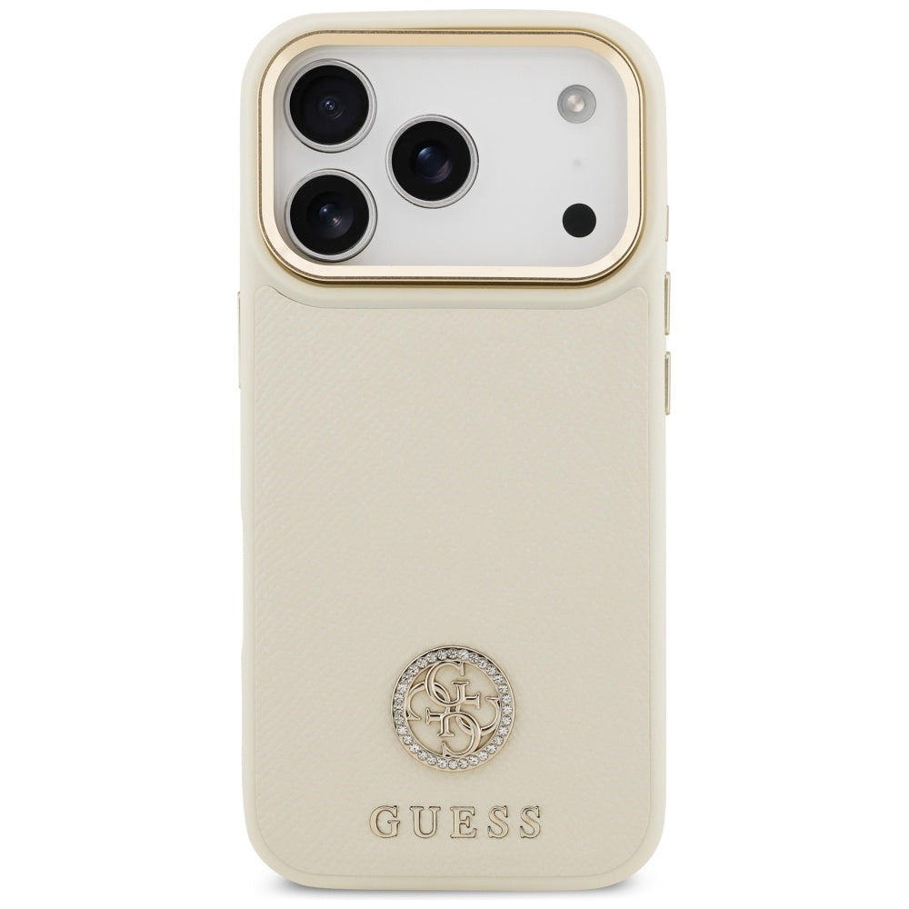 Pouzdro MagSafe pro Apple iPhone 17 Pro, Guess, Grained Strass Logo, Bežové