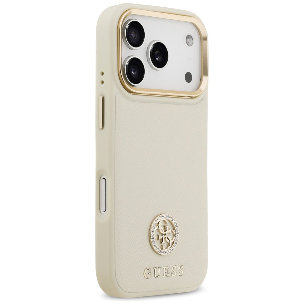 Pouzdro MagSafe pro Apple iPhone 17 Pro, Guess, Grained Strass Logo, Bežové