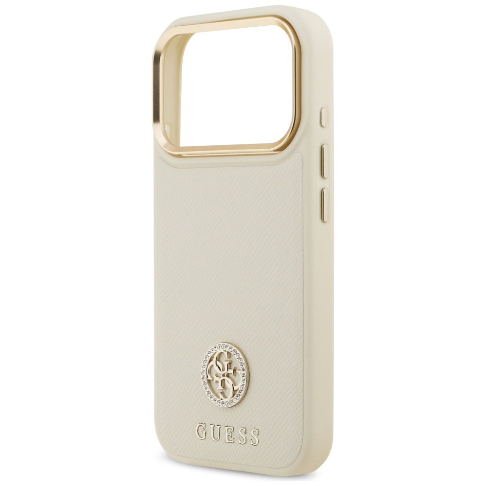 Pouzdro MagSafe pro Apple iPhone 17 Pro, Guess, Grained Strass Logo, Bežové