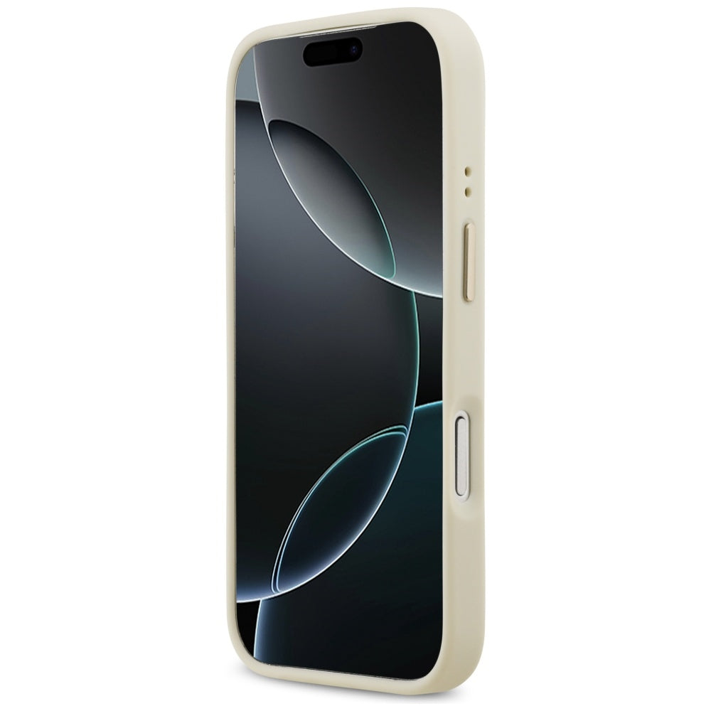 Pouzdro MagSafe pro Apple iPhone 17 Pro, Guess, Grained Strass Logo, Bežové