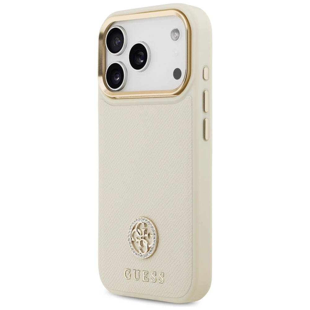 Pouzdro MagSafe pro Apple iPhone 17 Pro, Guess, Grained Strass Logo, Bežové
