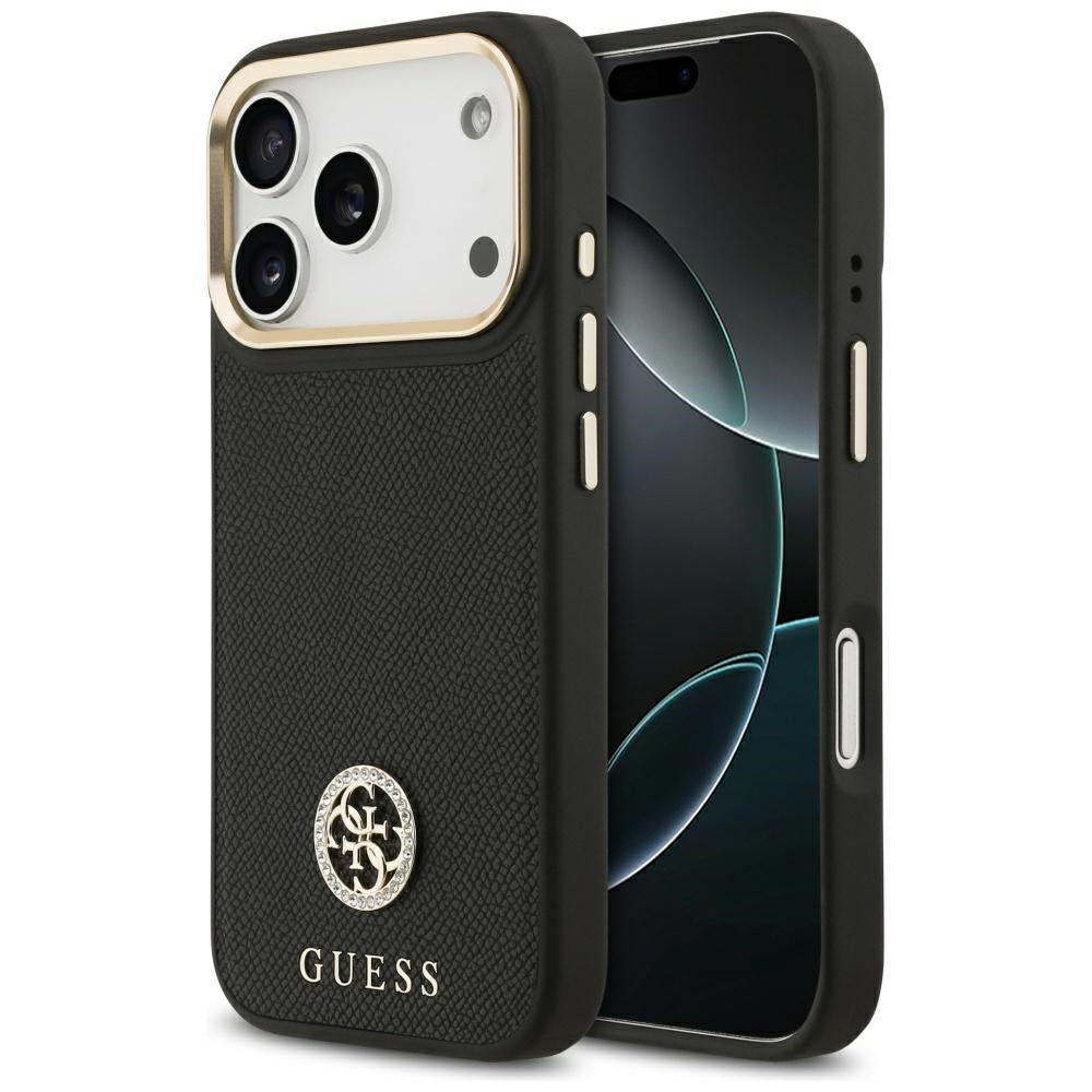 Pouzdro MagSafe pro Apple iPhone 17 Pro, Guess, Grained Strass Logo, Černá