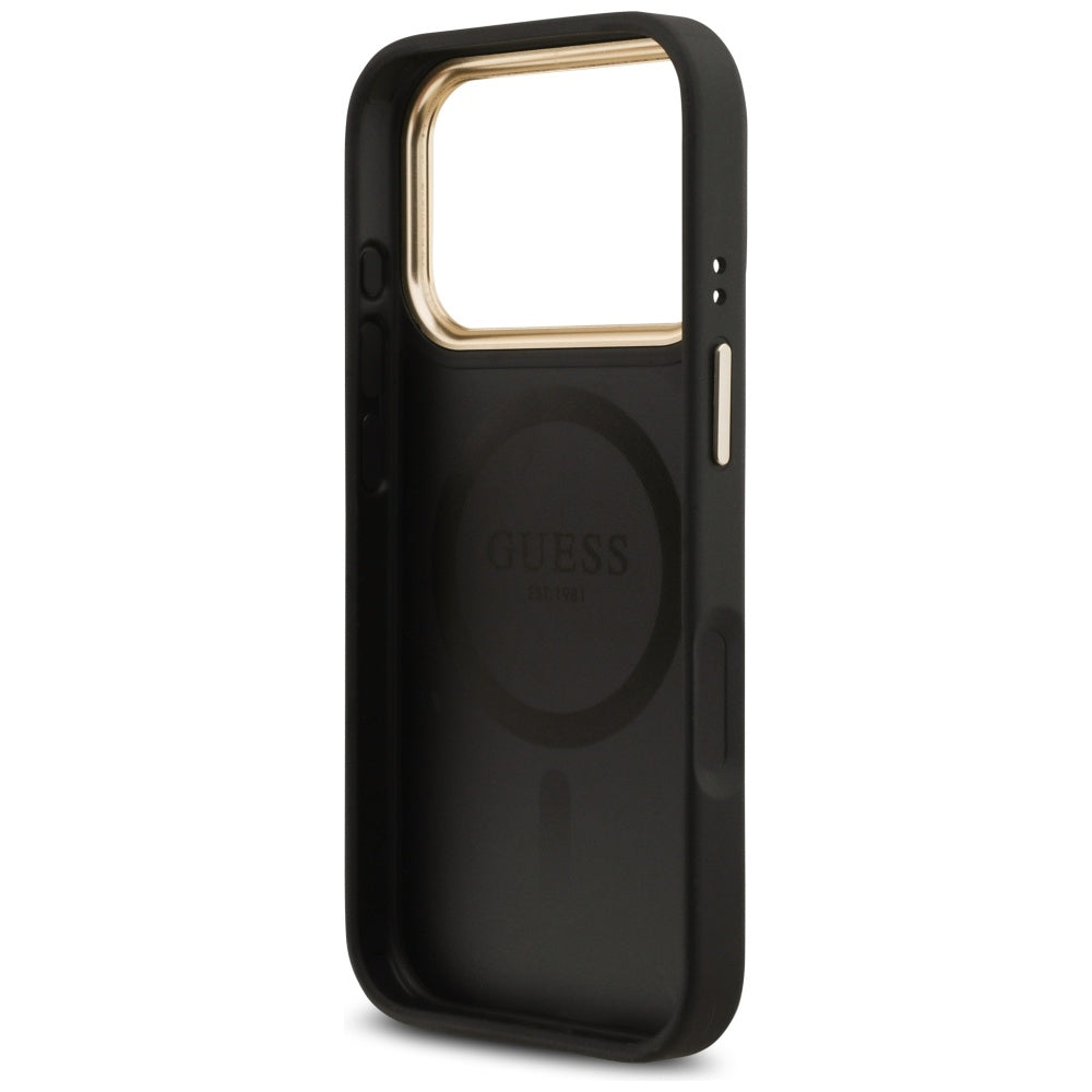 Pouzdro MagSafe pro Apple iPhone 17 Pro, Guess, Grained Strass Logo, Černá