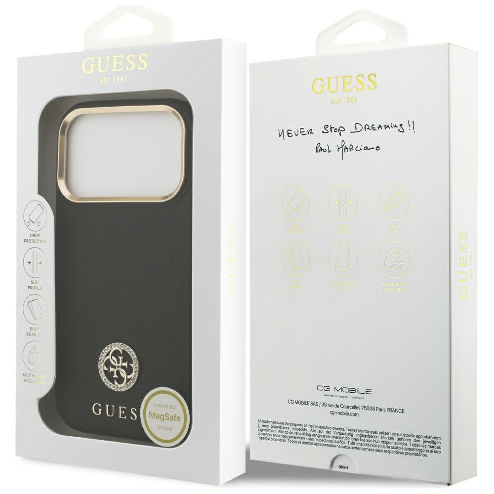 Pouzdro MagSafe pro Apple iPhone 17 Pro, Guess, Grained Strass Logo, Černá