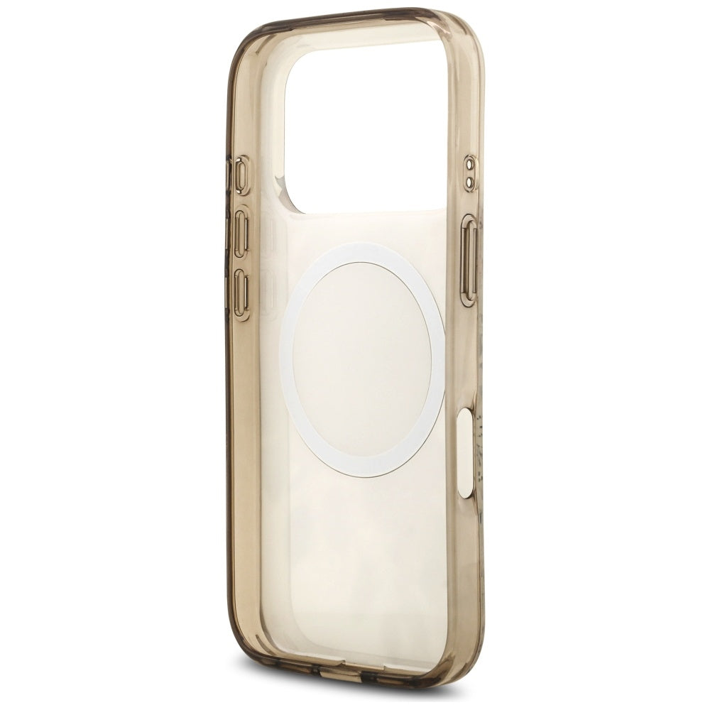 MagSafe Case for Apple iPhone 17 Pro, Guess, IML Flower and Tonal Circle, Brown