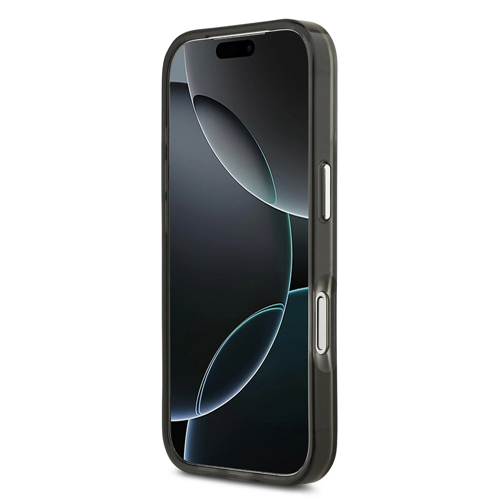 Pouzdro MagSafe pro Apple iPhone 17 Pro, Guess, IML Gradient Triangle Logo, Černé Stříbrné