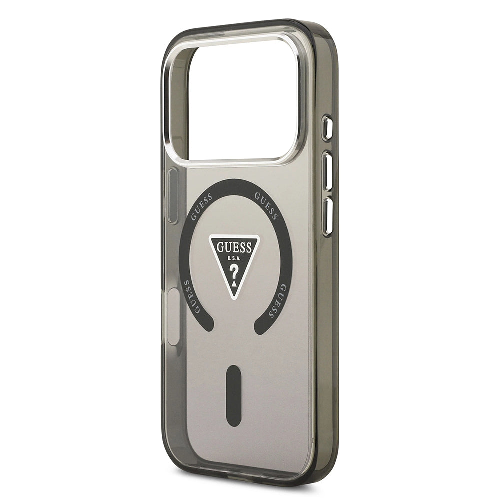 Pouzdro MagSafe pro Apple iPhone 17 Pro, Guess, IML Gradient Triangle Logo, Černé Stříbrné