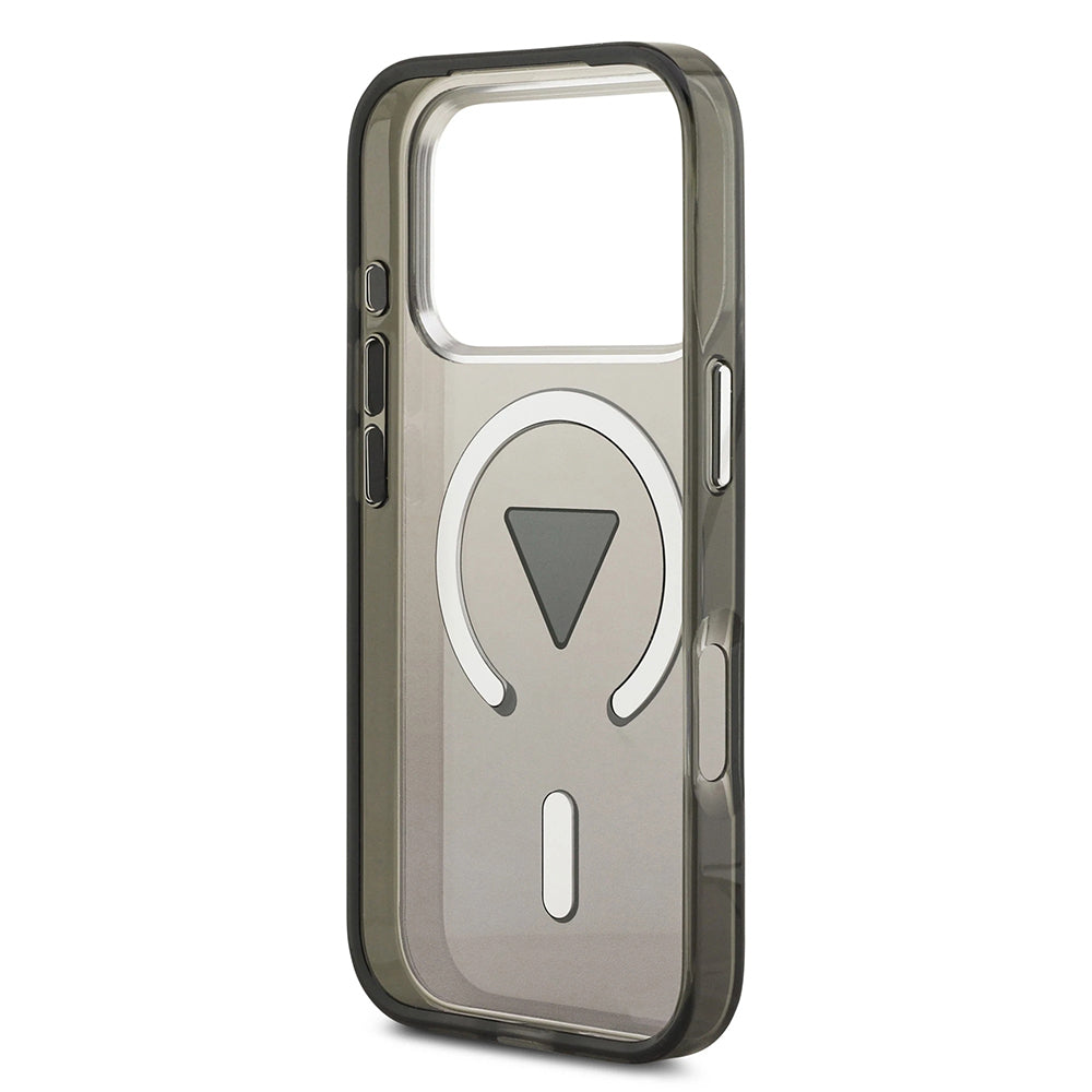 Pouzdro MagSafe pro Apple iPhone 17 Pro, Guess, IML Gradient Triangle Logo, Černé Stříbrné