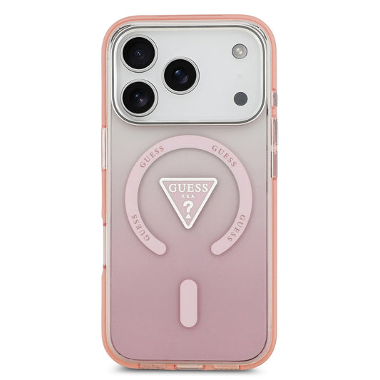 Pouzdro MagSafe pro Apple iPhone 17 Pro, Guess, IML Gradient Triangle Logo, Růžové