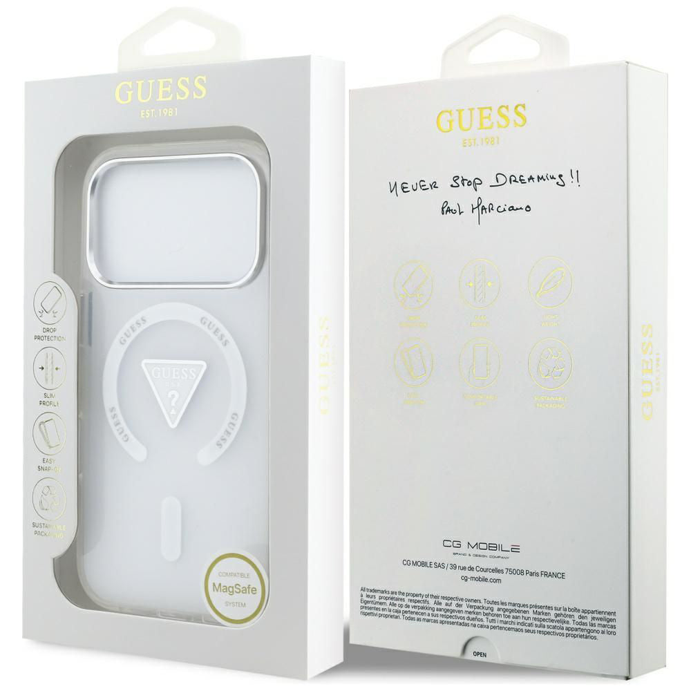 Pouzdro MagSafe pro Apple iPhone 17 Pro, Guess, IML Gradient Triangle Logo, Transparentní