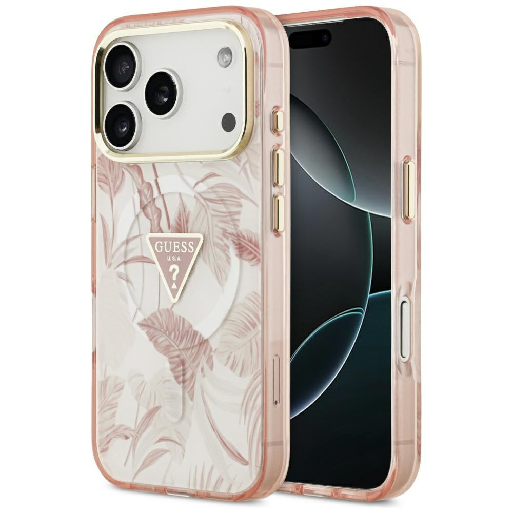 MagSafe Case for Apple iPhone 17 Pro, Guess, Jungle Tonal Triangle, Pink