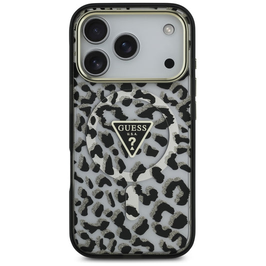 Pouzdro MagSafe pro Apple iPhone 17 Pro, Guess, Leopard Glitter, Černá