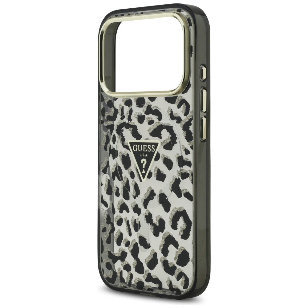 Pouzdro MagSafe pro Apple iPhone 17 Pro, Guess, Leopard Glitter, Černá