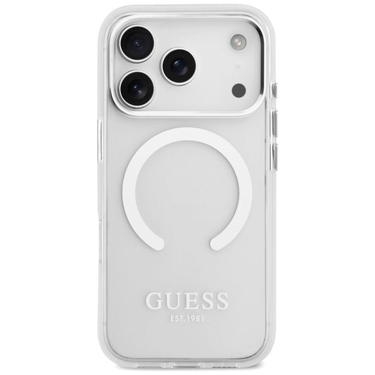 Pouzdro MagSafe pro Apple iPhone 17 Pro, Guess, Metal Outline, Stříbrné