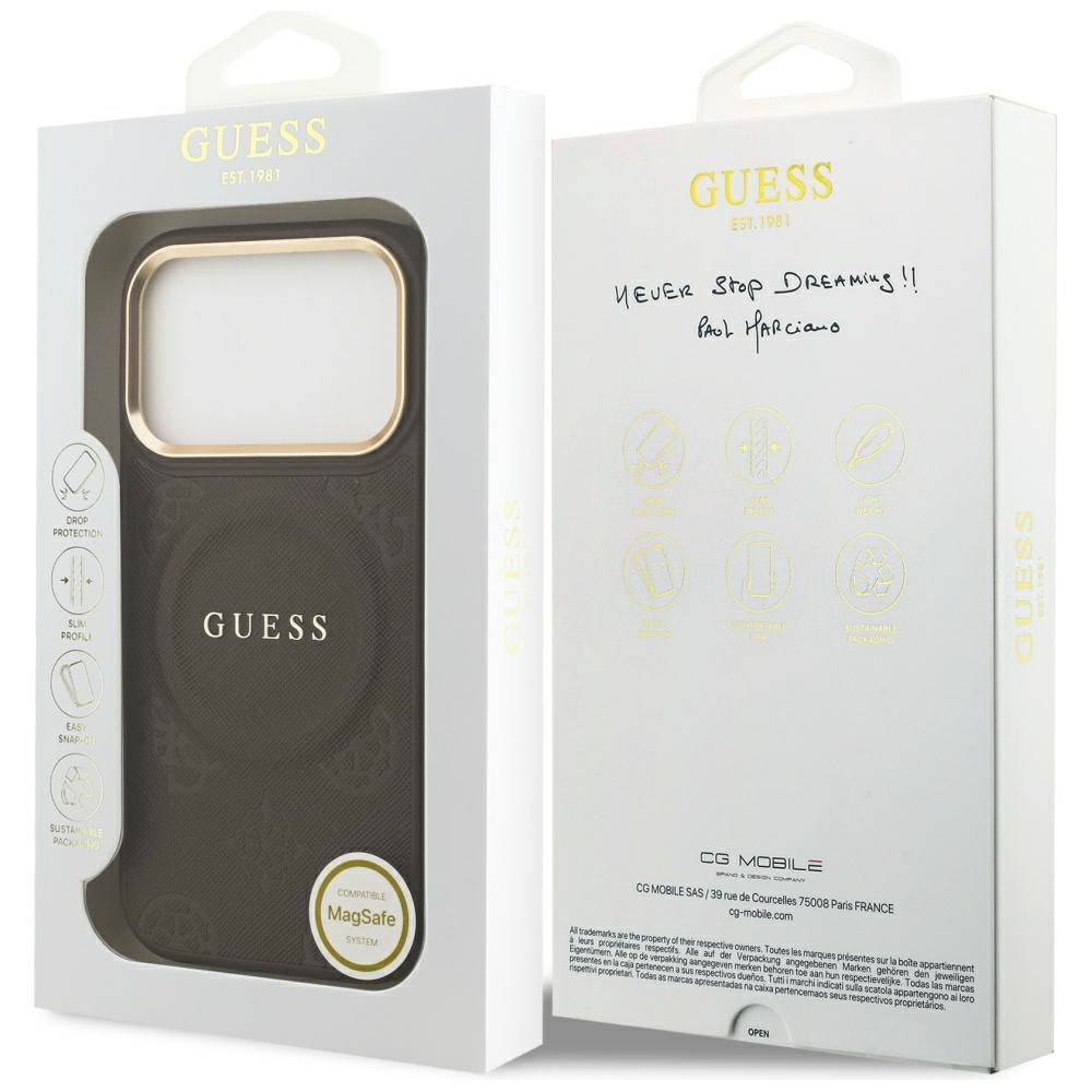 Pouzdro MagSafe pro Apple iPhone 17 Pro, Guess, Peony Hot Stamp, Hnědá