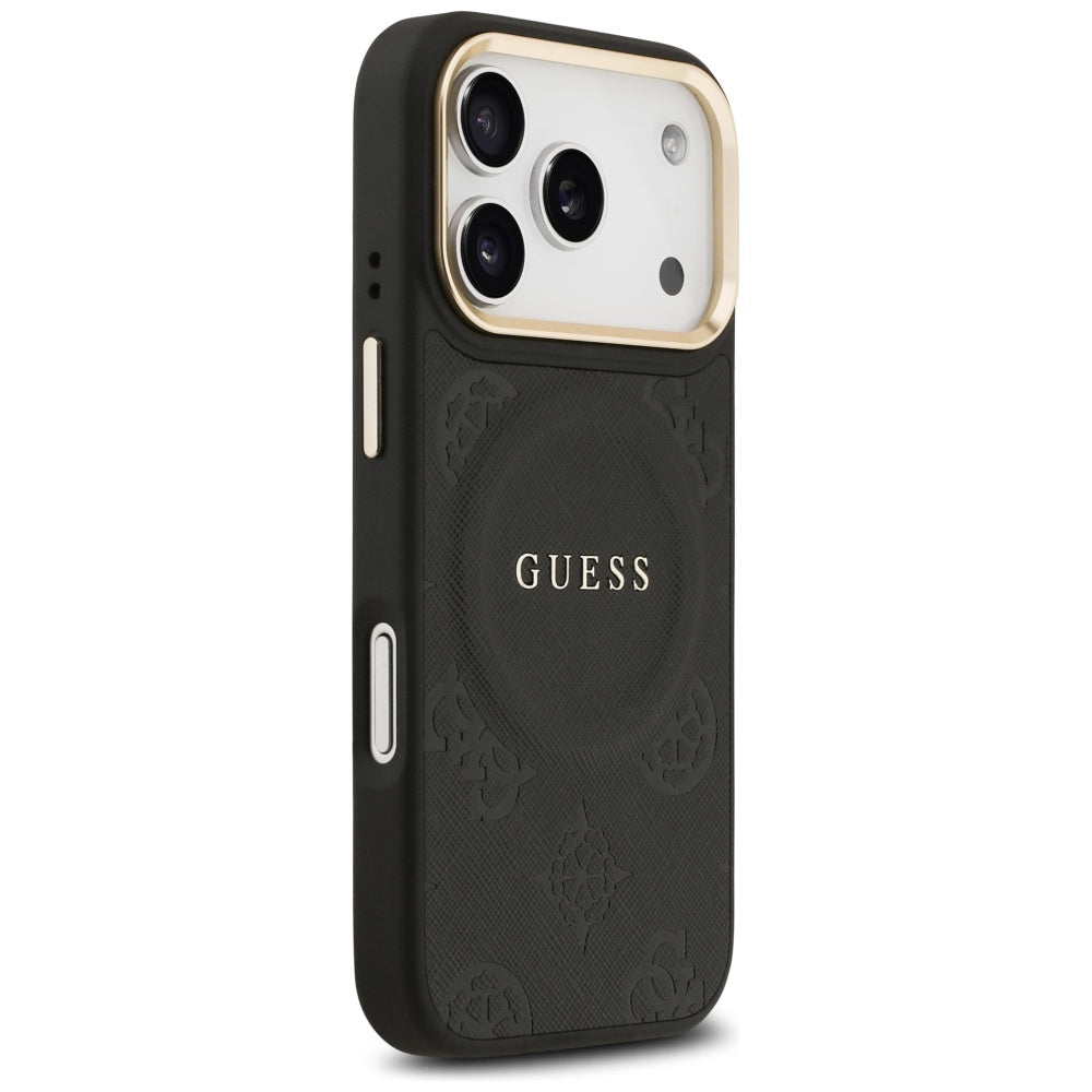 Pouzdro MagSafe pro Apple iPhone 17 Pro, Guess, Peony Hot Stamp, Černá