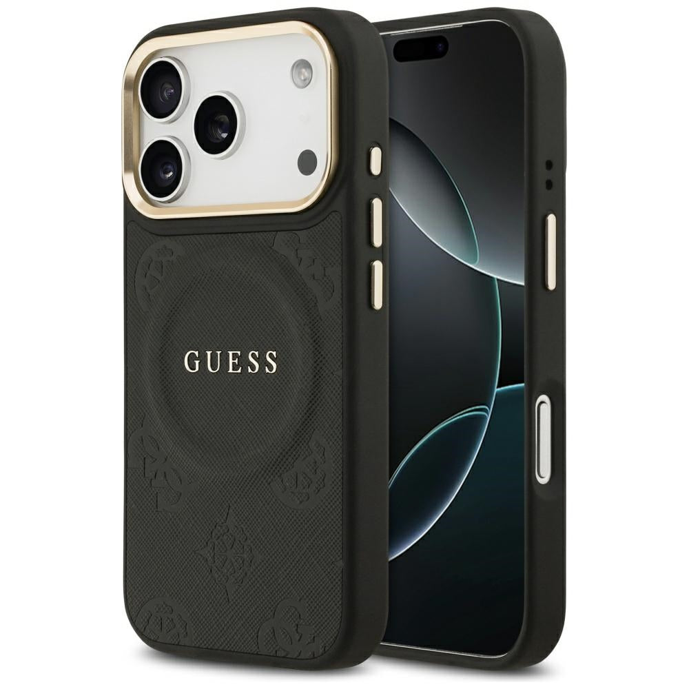 Pouzdro MagSafe pro Apple iPhone 17 Pro, Guess, Peony Hot Stamp, Černá