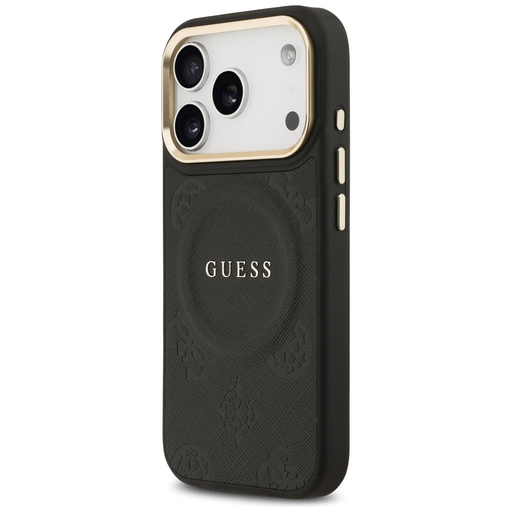 Pouzdro MagSafe pro Apple iPhone 17 Pro, Guess, Peony Hot Stamp, Černá