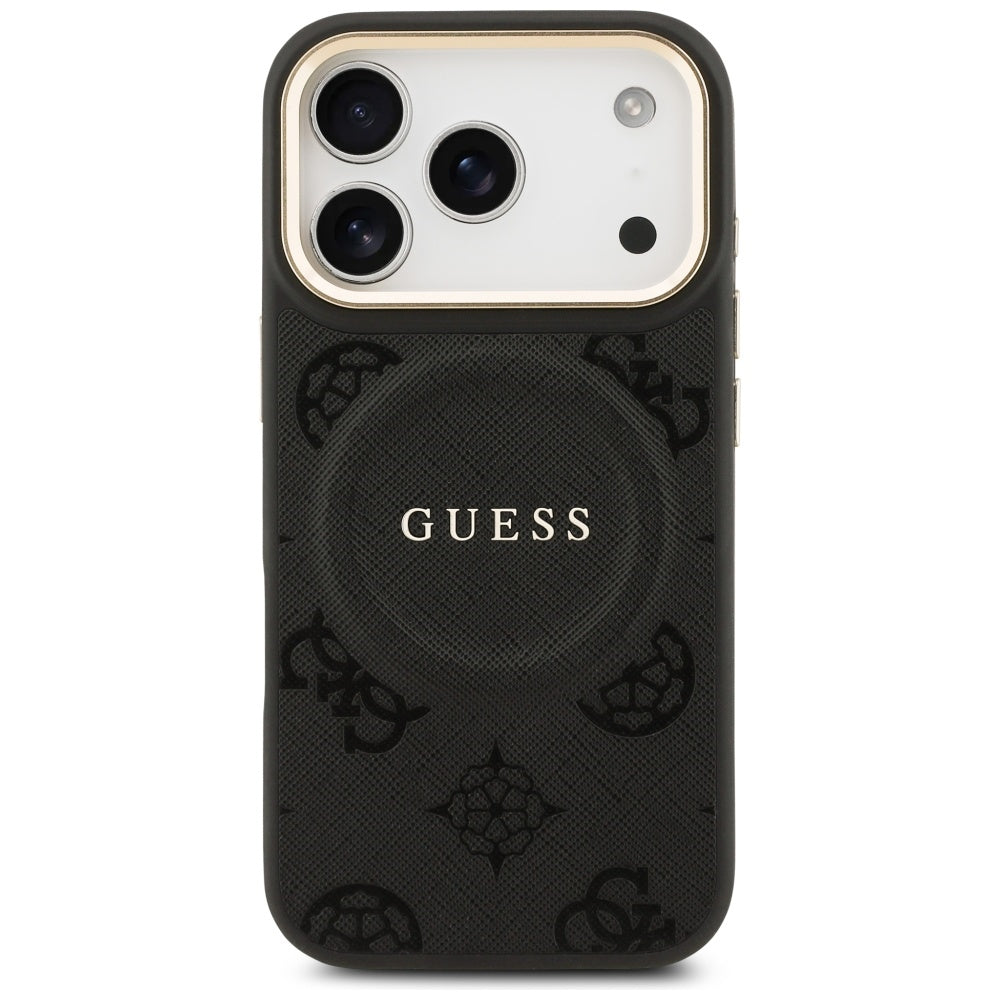 Pouzdro MagSafe pro Apple iPhone 17 Pro, Guess, Peony Hot Stamp, Černá