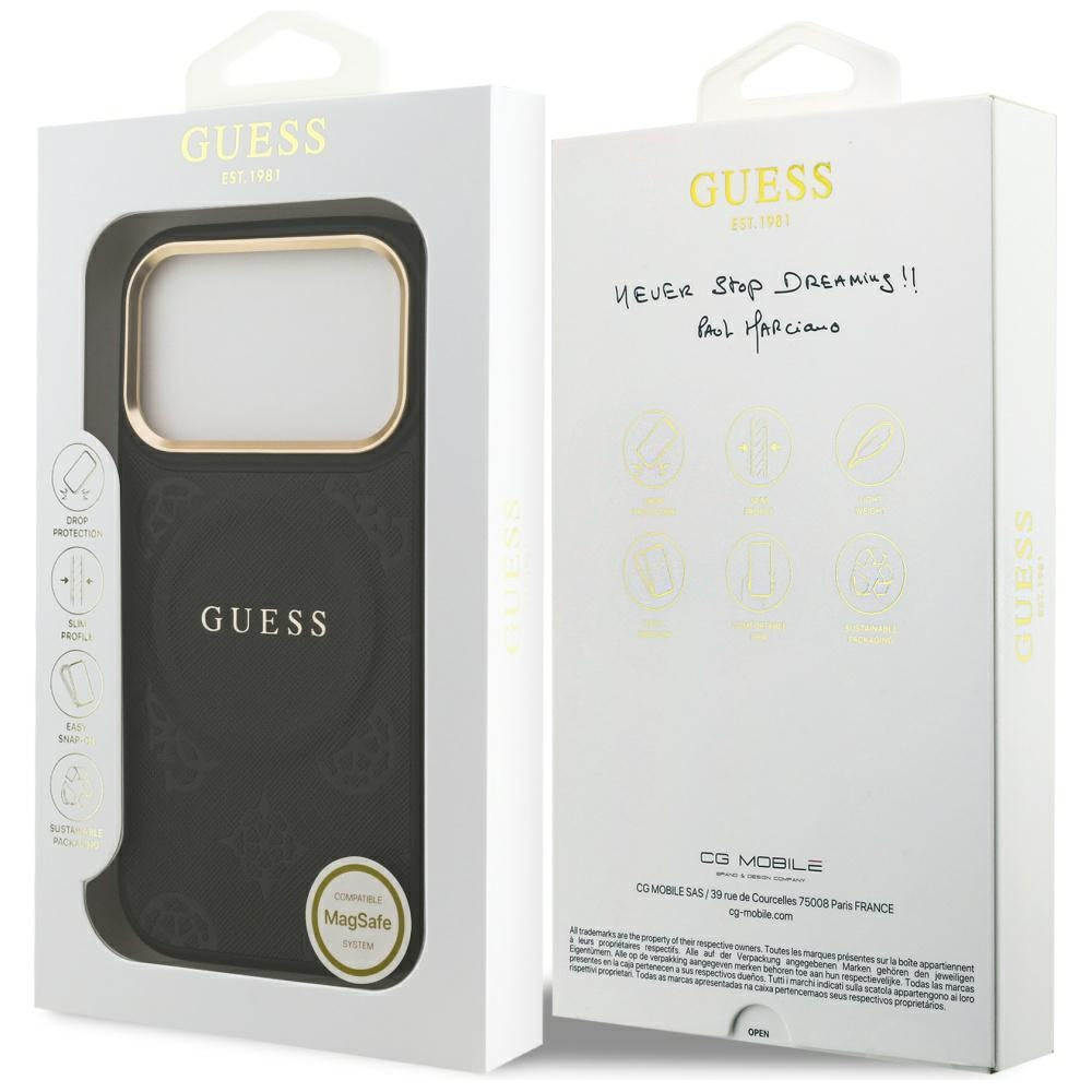 Pouzdro MagSafe pro Apple iPhone 17 Pro, Guess, Peony Hot Stamp, Černá
