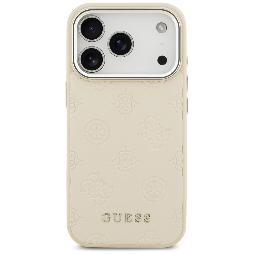 Pouzdro MagSafe pro Apple iPhone 17 Pro, Guess, Peony Hot Stamp Script, Béžová