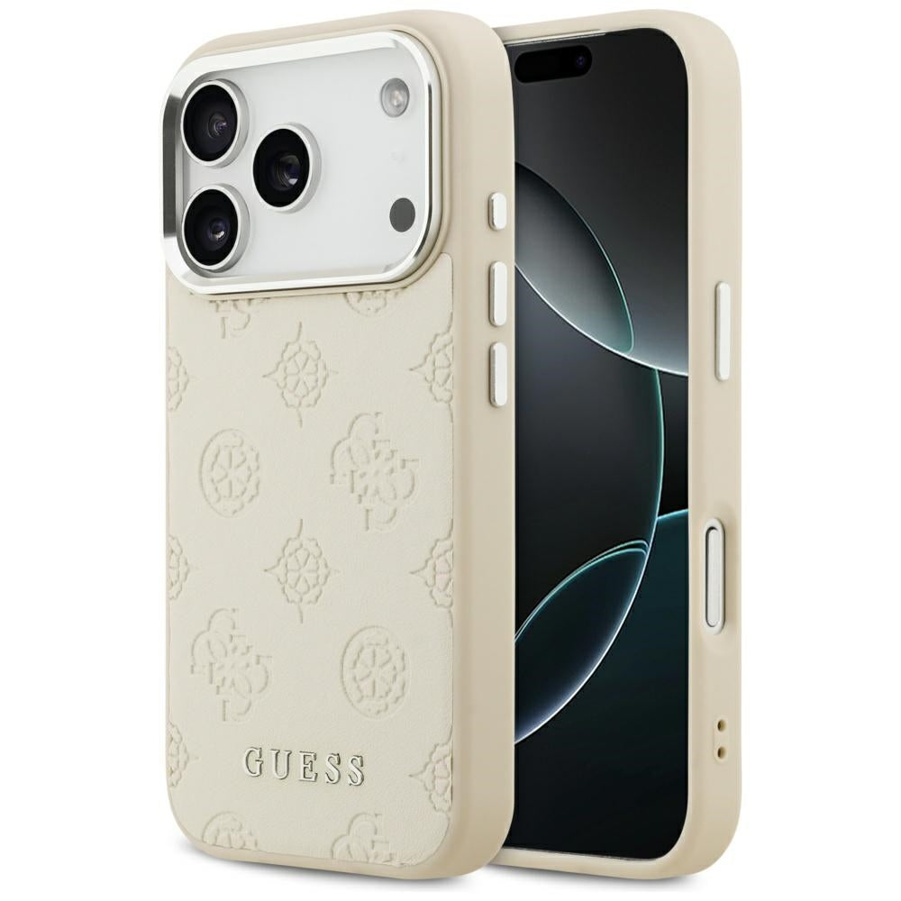 Pouzdro MagSafe pro Apple iPhone 17 Pro, Guess, Peony Hot Stamp Script, Béžová