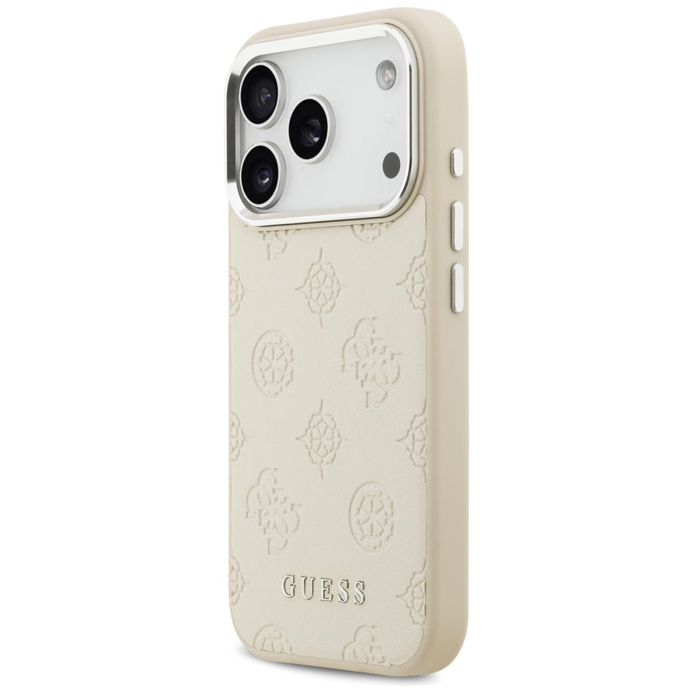 Pouzdro MagSafe pro Apple iPhone 17 Pro, Guess, Peony Hot Stamp Script, Béžová