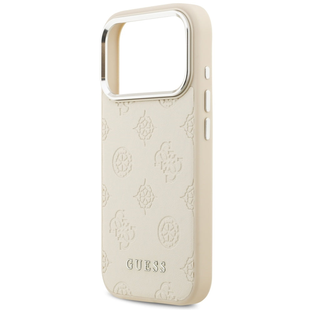 Pouzdro MagSafe pro Apple iPhone 17 Pro, Guess, Peony Hot Stamp Script, Béžová