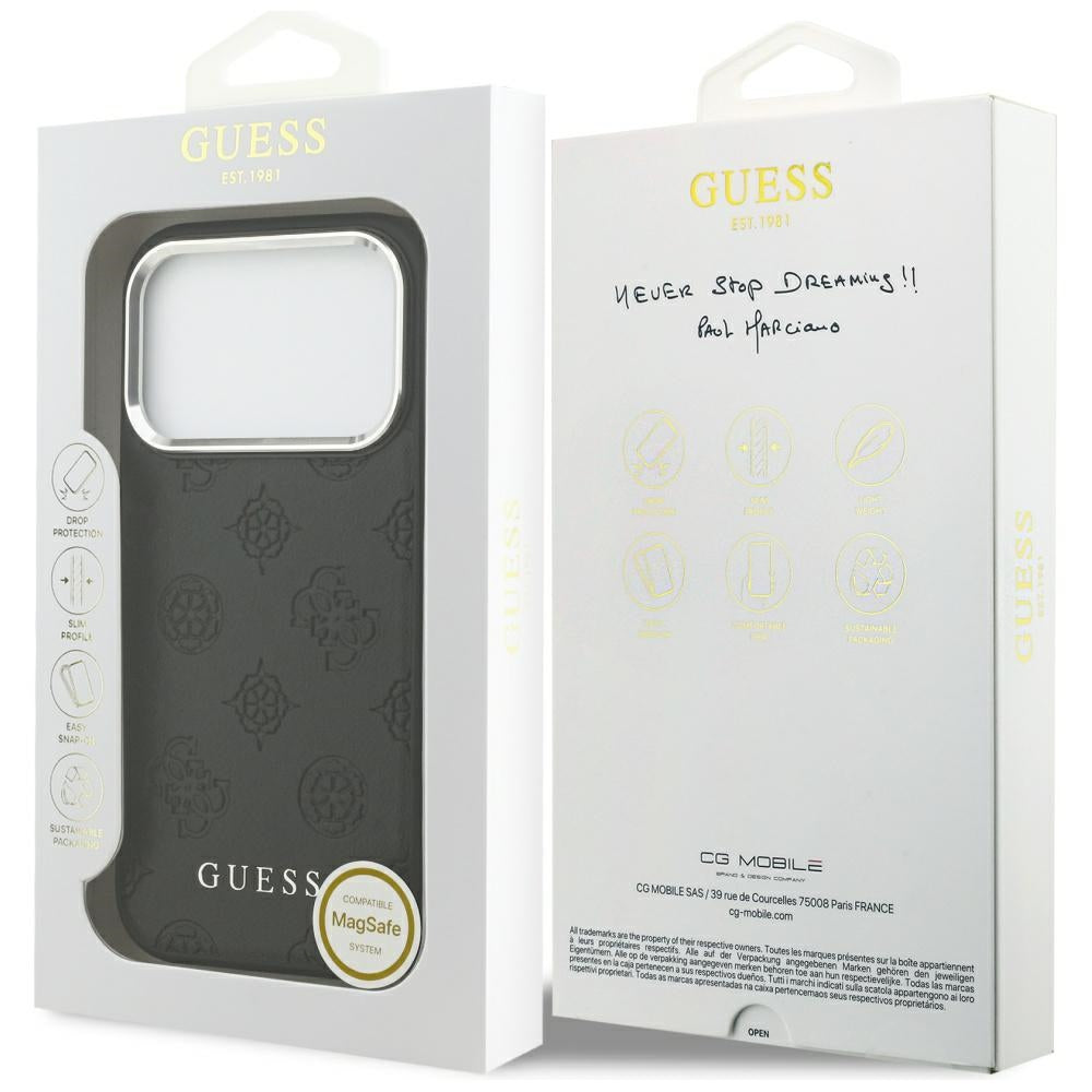 Pouzdro MagSafe pro Apple iPhone 17 Pro, Guess, Peony Hot Stamp Script, Černá