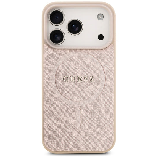 Pouzdro MagSafe pro Apple iPhone 17 Pro, Guess, Saffiano Classic Logo, Růžová