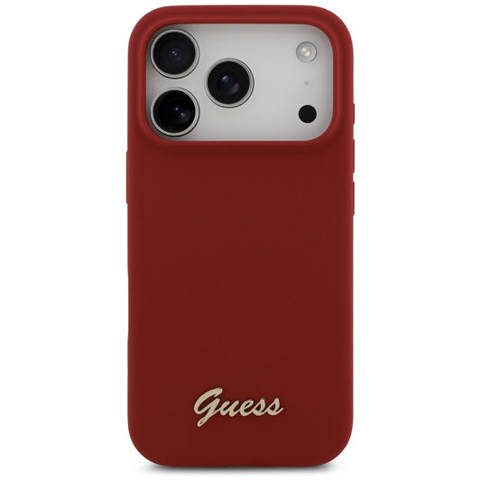 Pouzdro MagSafe pro Apple iPhone 17 Pro, Guess, Script Metal Logo, Růžová