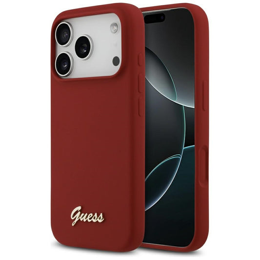 Pouzdro MagSafe pro Apple iPhone 17 Pro, Guess, Script Metal Logo, Růžová
