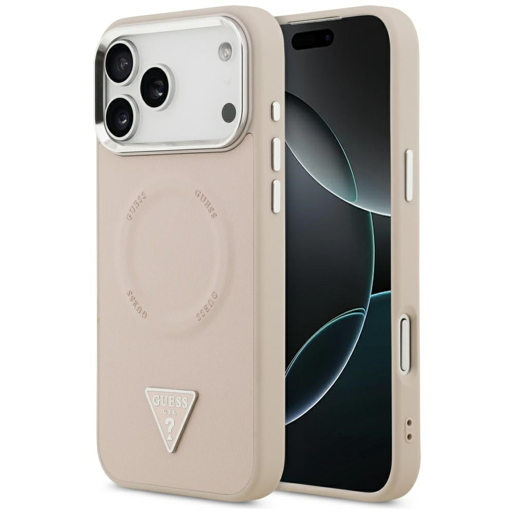 Pouzdro MagSafe pro Apple iPhone 17 Pro, Guess, Triangle Logo, Růžovo Stříbrné