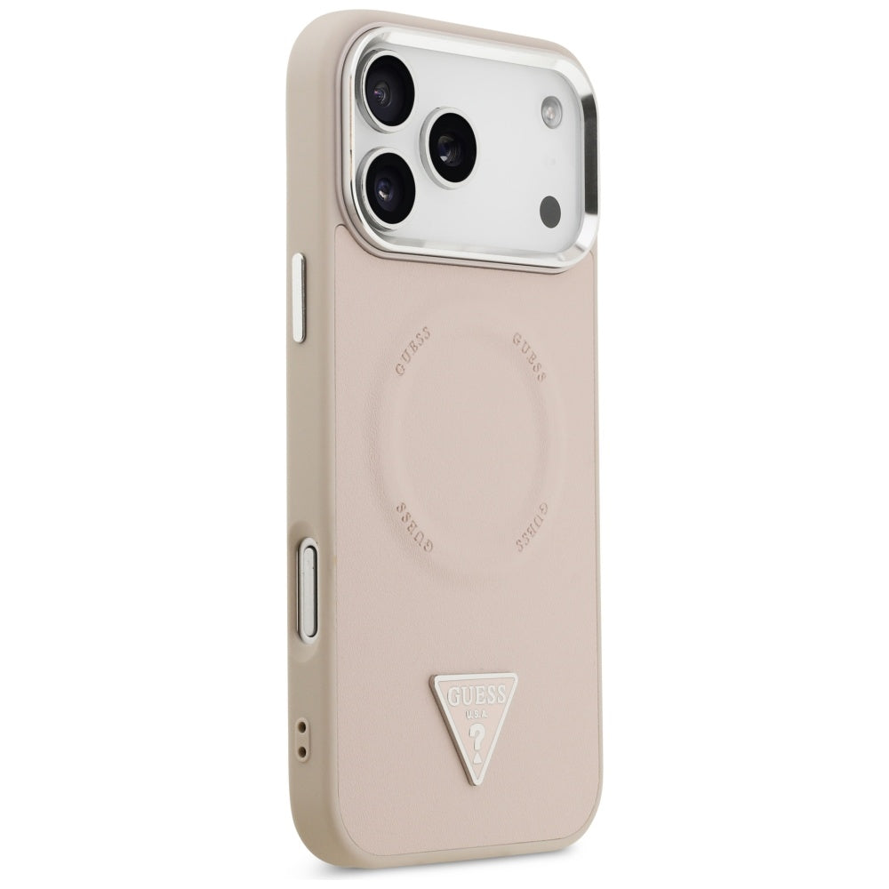Pouzdro MagSafe pro Apple iPhone 17 Pro, Guess, Triangle Logo, Růžovo Stříbrné