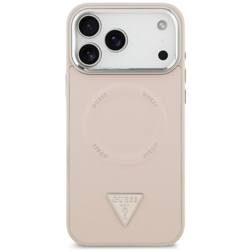 Pouzdro MagSafe pro Apple iPhone 17 Pro, Guess, Triangle Logo, Růžovo Stříbrné