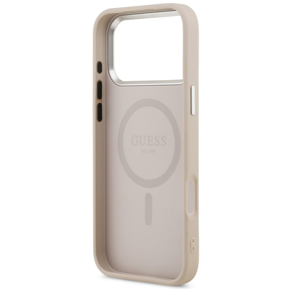 Pouzdro MagSafe pro Apple iPhone 17 Pro, Guess, Triangle Logo, Růžovo Stříbrné