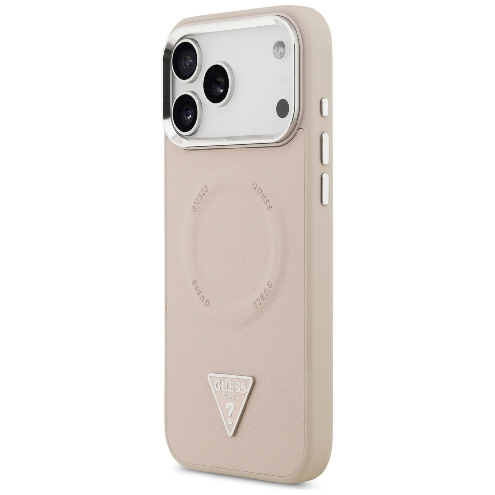 Pouzdro MagSafe pro Apple iPhone 17 Pro, Guess, Triangle Logo, Růžovo Stříbrné
